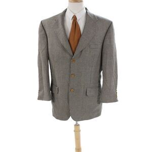 Oak Creek Mens Silk Plaid Three Button Blazer Beige Black Size 42 Regular